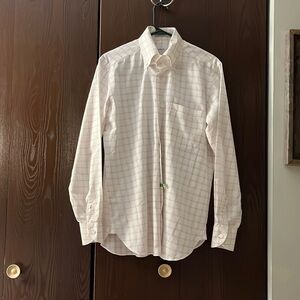 Guglielminotti men’s white with small red stripe long sleeved dress shirt.15&1/2